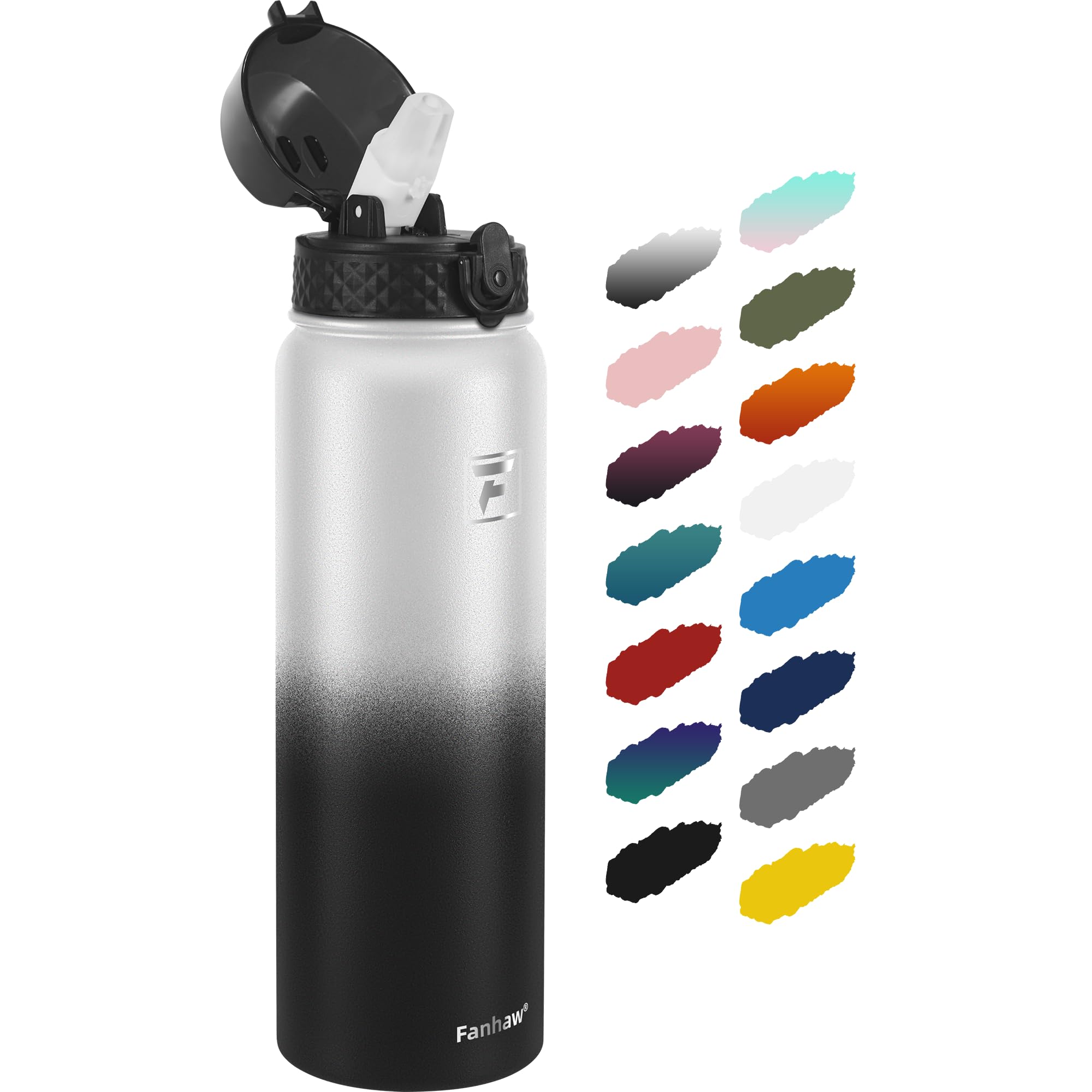 Fanhaw 20 Oz Kids Insulated Stainless Steel Water Bottle with Straw Lid, Leakproof & Anti-Dust Everyday Use Bottle for School, Women & Men, Back to School Essentials (Black)