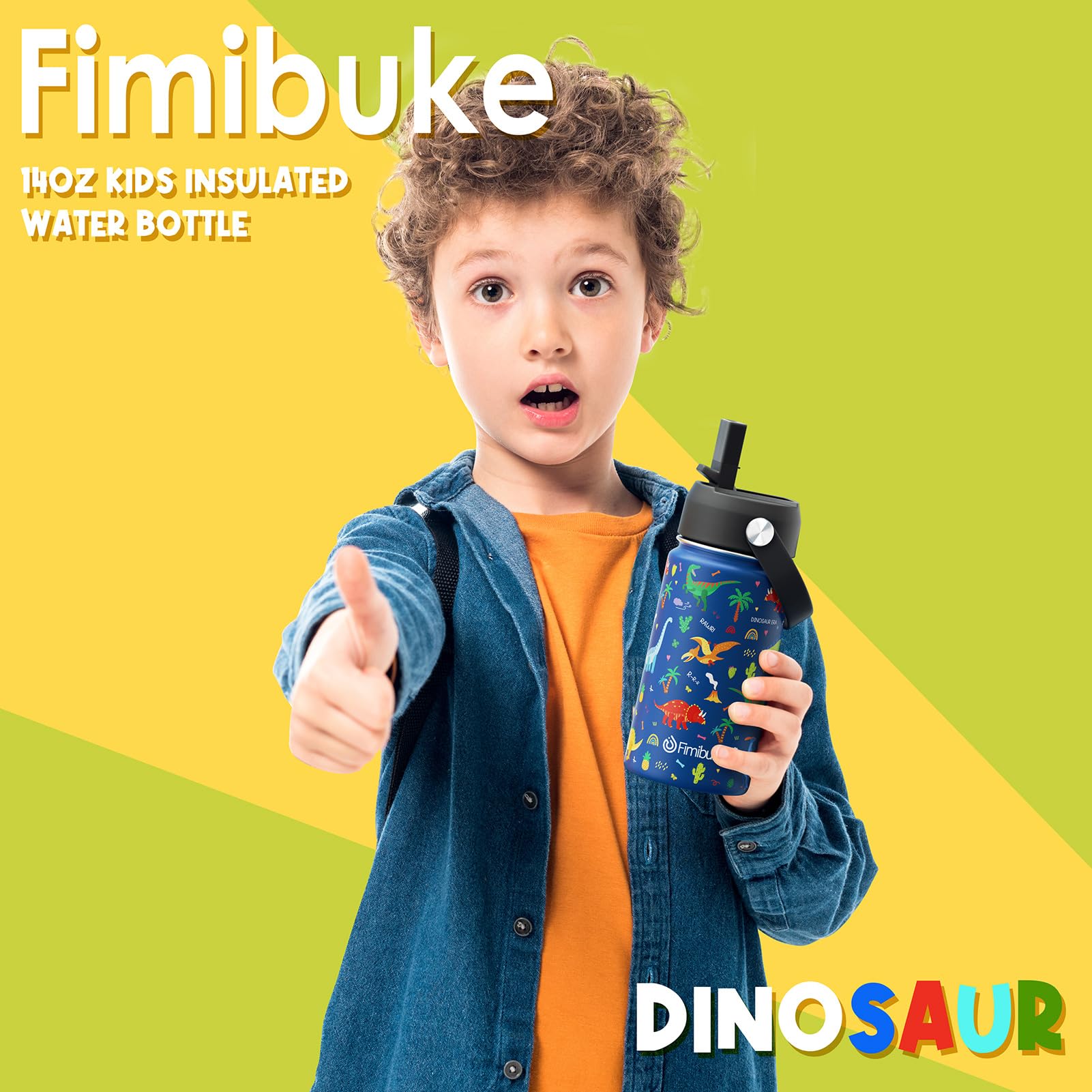 Fimibuke Kids Insulated Water Bottle, 14oz BPA FREE 18/8 Stainless Steel Travel Tumbler Double Wall Vacuum Leak Proof Kids Cup with Straw Metal Water Bottle for School Boys Girls(1 Pack, Rainbow)