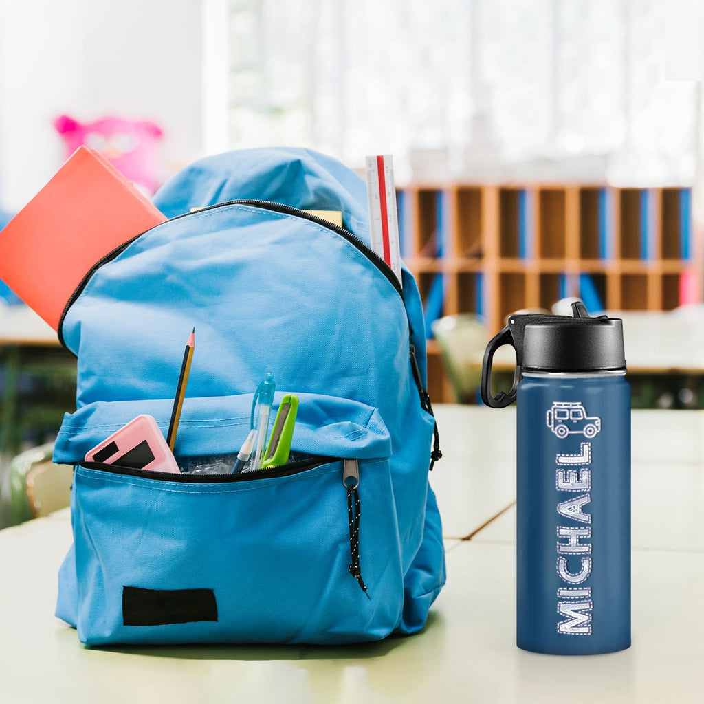 Back to School, Personalized Insulated Water Bottle for Kids 18oz Custom Name Stainless Steel Sports Water Bottles with Straw Lid Gifts for girls Boys woman man School Sports