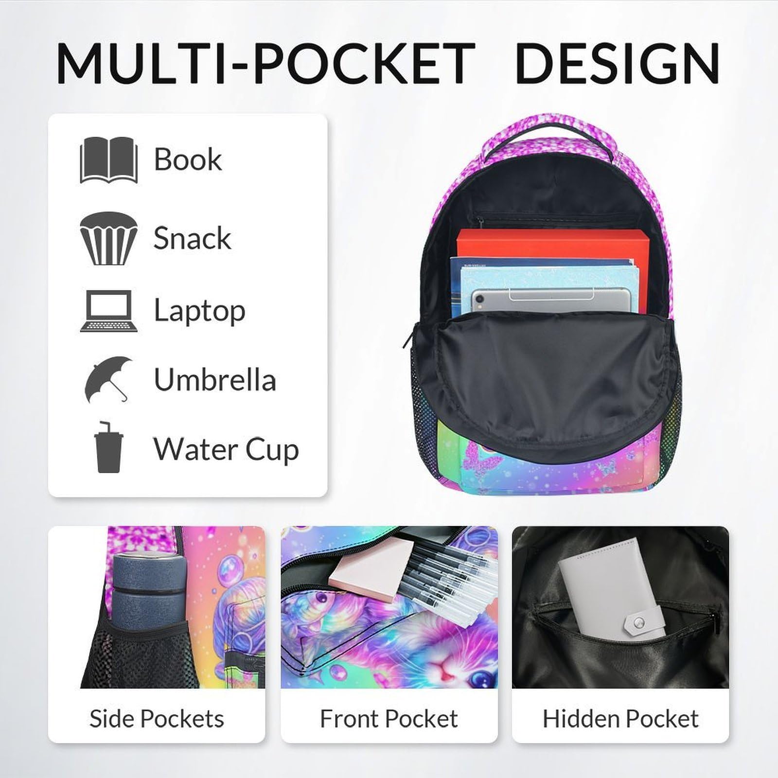 Unicorn Backpack for Girls Custom School Bookbag with Name - Personalized Toddler Schoolbag with Rainbow for Preschool Kindergarten Elementary (17 Inch)