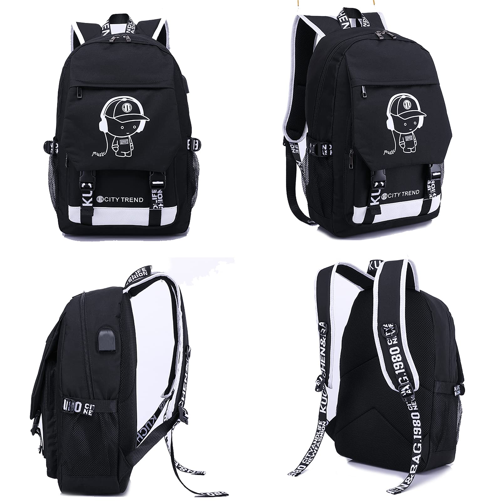 Asge Large Nylon Backpacks for Boys & Girls, Waterproof Satchel with Print, School Bags for 8-16 Years