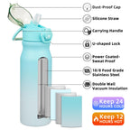 BJPKPK Insulated Water Bottle 18oz Stainless Steel Water Bottles with Straw and Carry Handle Double Wall Metal Thermal Flask,Light Blue Leopard