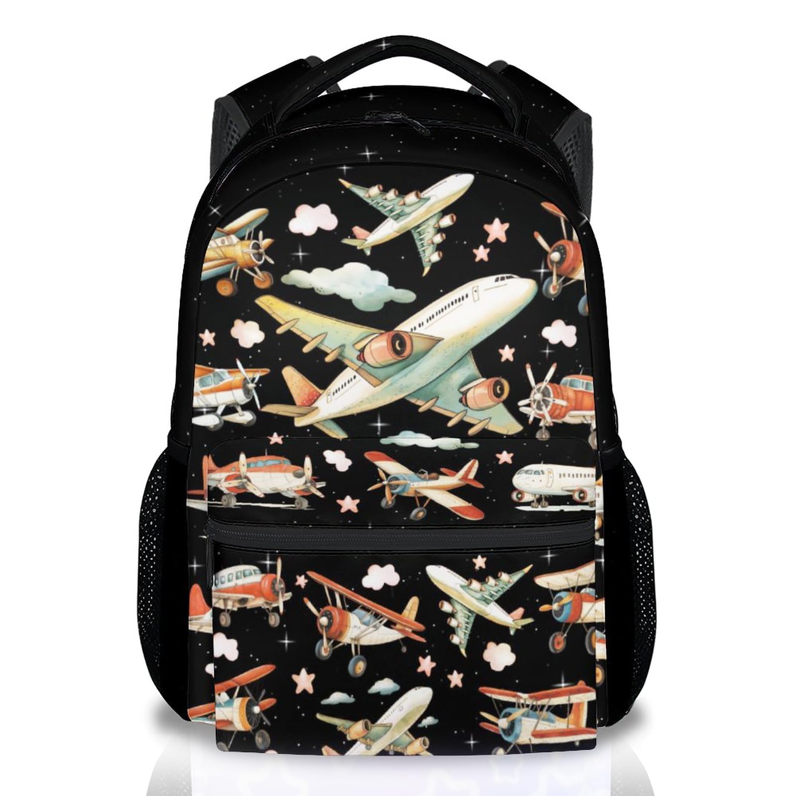 Boys Back Pack for Kids School Backpack with Airplane Print, 17 Inch Toddlers Bookbag with Padded Shoulder Straps, Lightweight Book Bag for Back to School Gifts