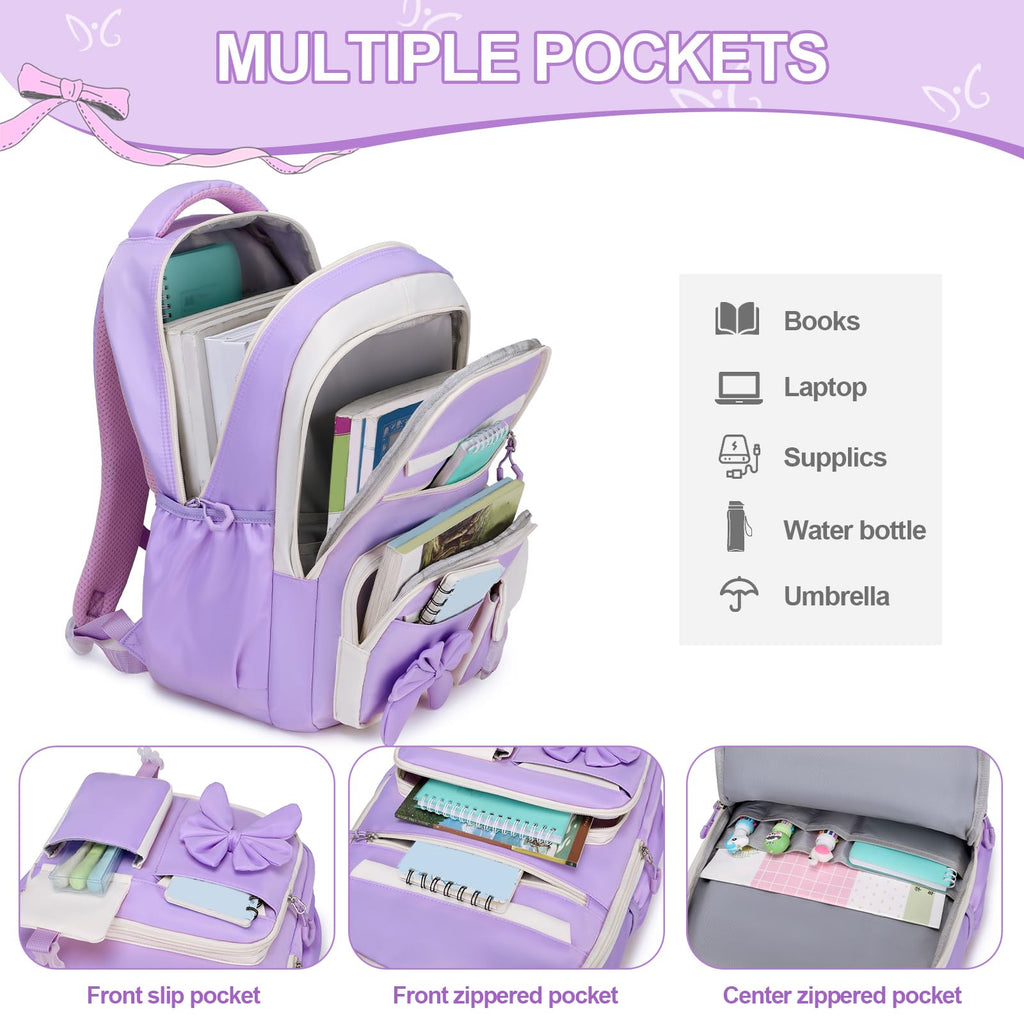 DIGOBAY Backpack for Girls, 3PCS Girls Backpack for School with Lunch Bag Pencil Case, Cute Kids Teens Bookbag for Kindergarten Elementary Preschool Middle School (Pink)