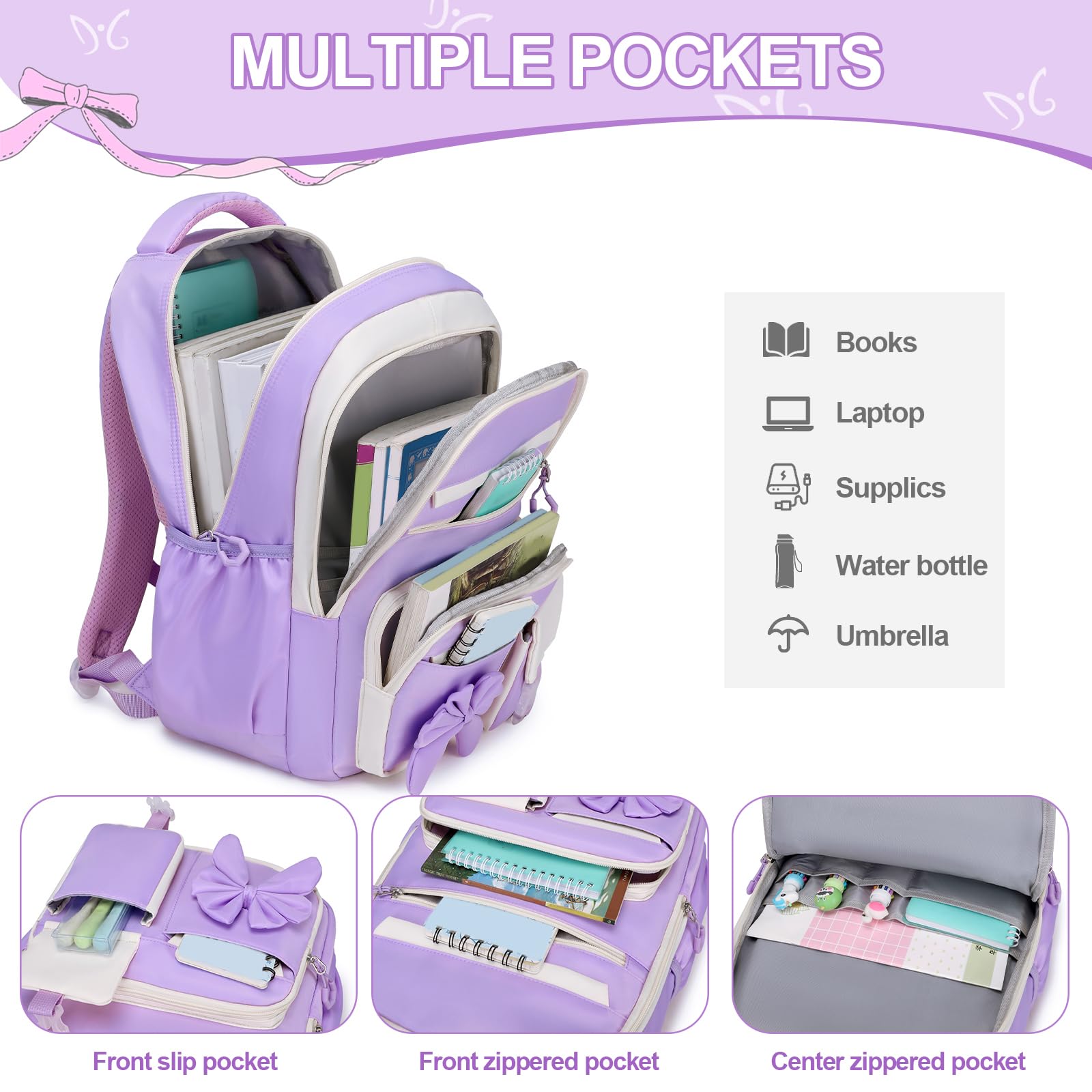 DIGOBAY Backpack for Girls, 3PCS Girls Backpack for School with Lunch Bag Pencil Case, Cute Kids Teens Bookbag for Kindergarten Elementary Preschool Middle School (Pink)