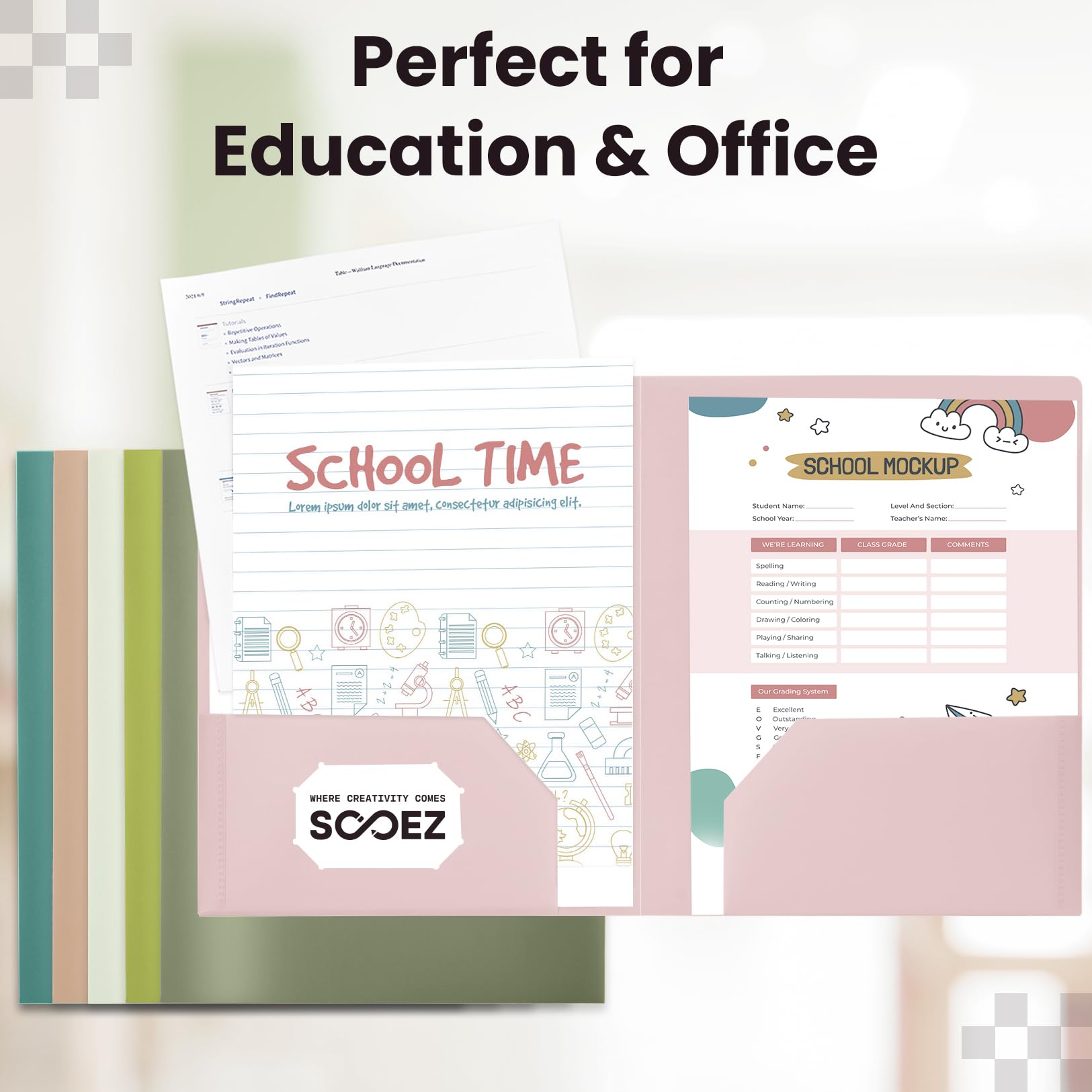 Sooez 6Pack Folders with Pockets, Pastels Colors, Heavy Duty Pocket Folder, Plastic Folders with Pockets, 2-Pocket Folder Bulk, Aesthetic File Folder, Back to School Office Filing Supplies