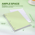 SUNEE Spiral Notebooks, 1-Subject, 5 Pack, College Ruled Paper, 8" x 10-1/2", 70 Sheets per Notebook,3-Hole Punched Paper, Pink,Purple, Blue, Green, Yellow Spiral Lined Notebooks for School,Work