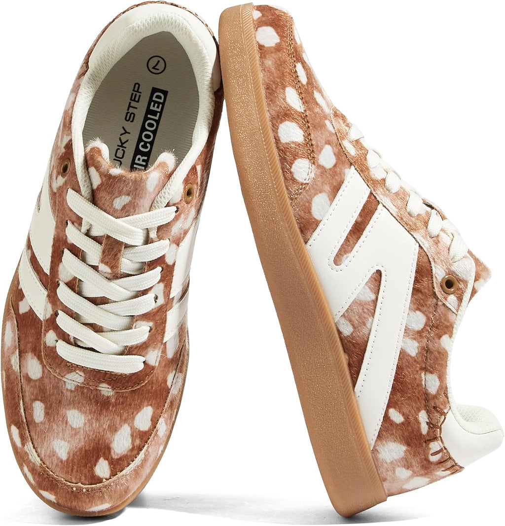 LUCKY STEP Women Classic Retro Gum Sole Fashion Sneakers Casual Tennis Skate Shoe Genuine Leather Walking Footwear Anti Slip Trainers