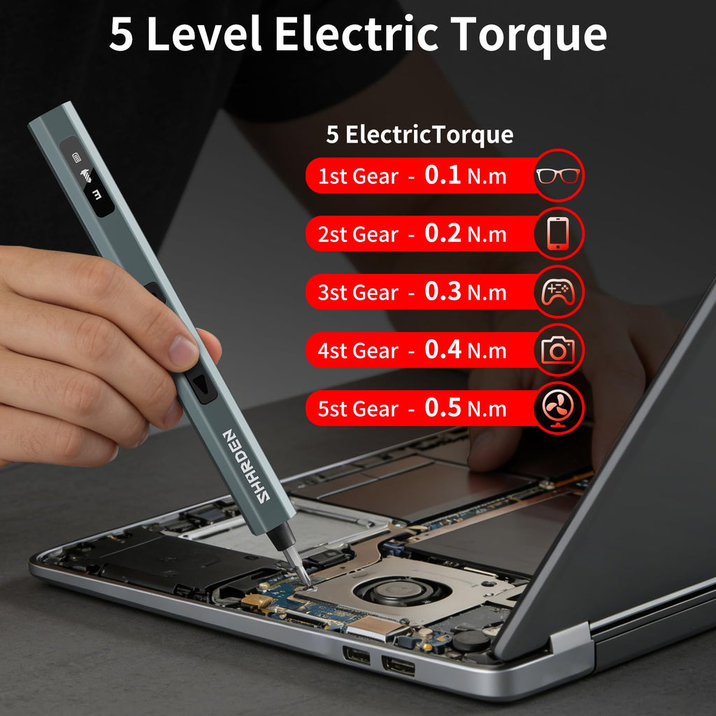 SHARDEN Mini Electric Screwdriver, 29 in 1 Small Electric Screw Driver Kit with 24 Magnetic Bits, Precision Cordless Repair Tool for Phone, Camera, Laptop, Watch