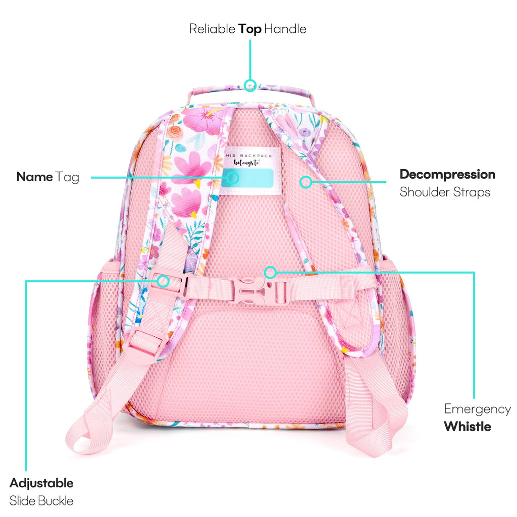 mibasies Kids Backpack for Girls: Girls Backpack 5-8 - Kindergarten Elementary School Bookbag for Girl - Flower Pink