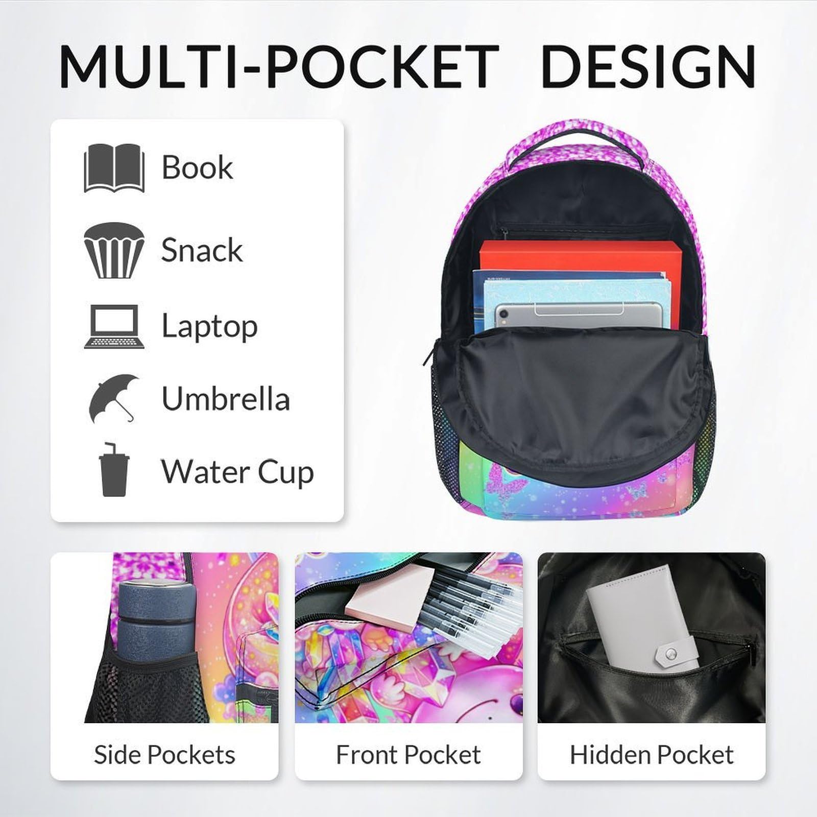 Unicorn Backpack for Girls Custom School Bookbag with Name - Personalized Toddler Schoolbag with Rainbow for Preschool Kindergarten Elementary (17 Inch)
