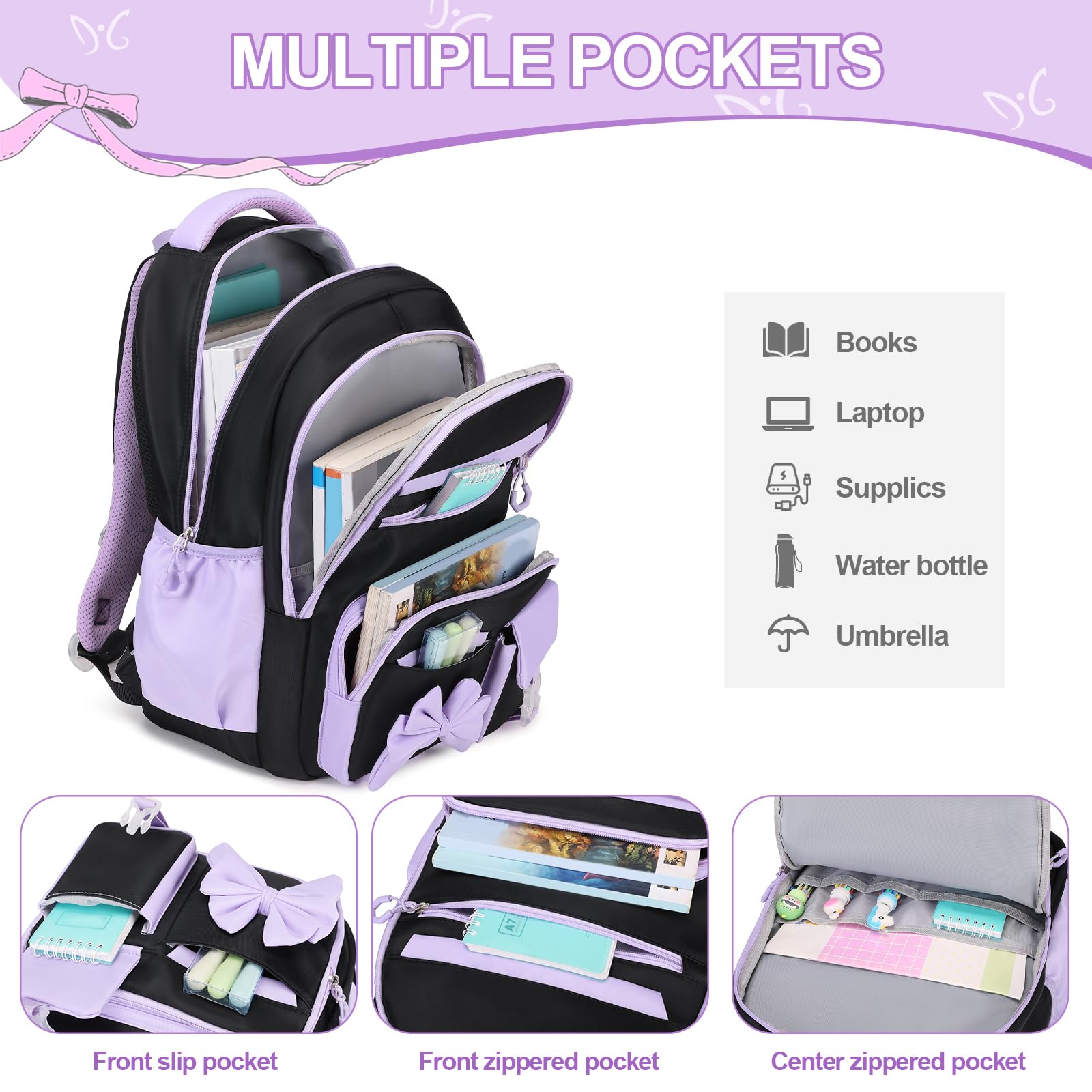 DIGOBAY Backpack for Girls, 3PCS Girls Backpack for School with Lunch Bag Pencil Case, Cute Kids Teens Bookbag for Kindergarten Elementary Preschool Middle School (Pink)