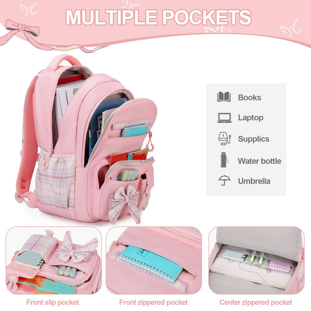 DIGOBAY Backpack for Girls, 3PCS Girls Backpack for School with Lunch Bag Pencil Case, Cute Kids Teens Bookbag for Kindergarten Elementary Preschool Middle School (Pink)