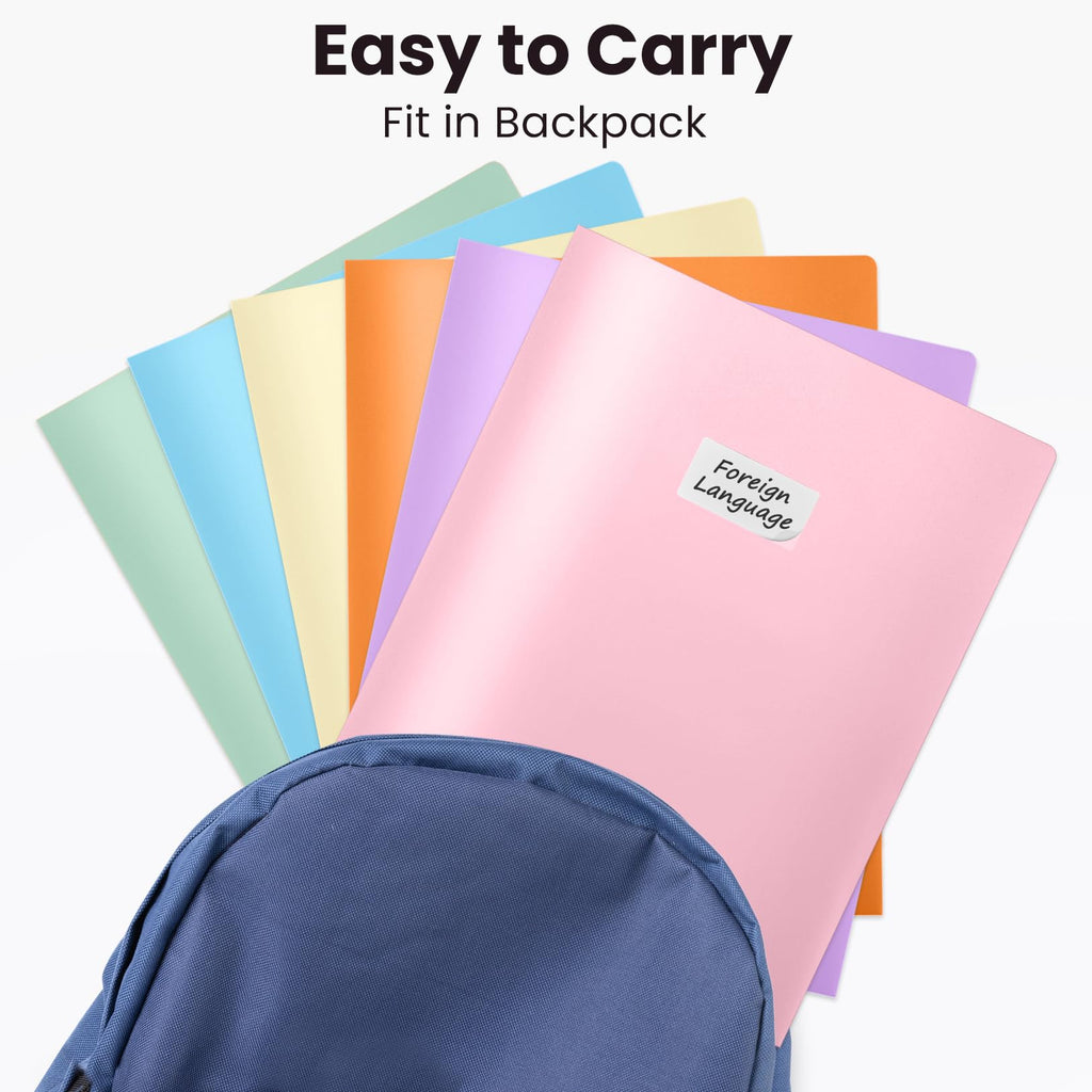 Sooez 6Pack Folders with Pockets, Pastels Colors, Heavy Duty Pocket Folder, Plastic Folders with Pockets, 2-Pocket Folder Bulk, Aesthetic File Folder, Back to School Office Filing Supplies