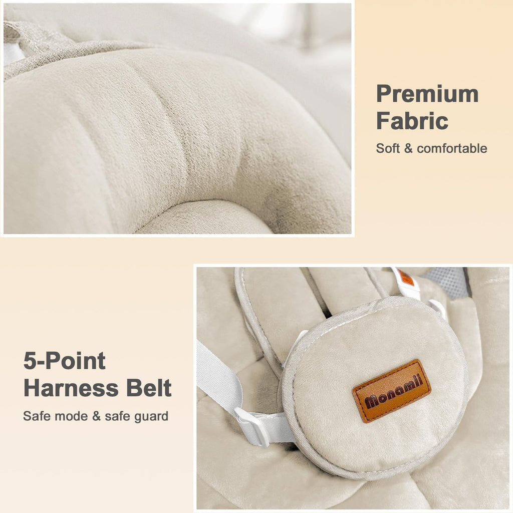 Baby Swings for Infants, Monamii Baby Swing, Bluetooth Infant Swing with Music Speaker, 5 Speeds and Remote Control, Indoor & Outdoor Use (Beige)