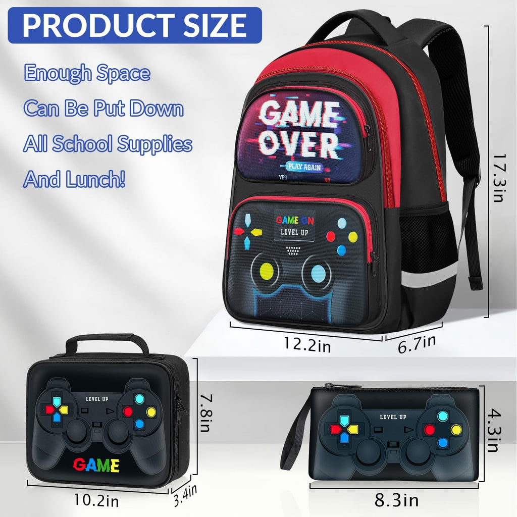 School Backpack for Boys - Gamer Boys Backpack for Kids Children Teens Elementary Middle School - 17″ Video Game Bookbag Travel Back Pack for Age 6-18