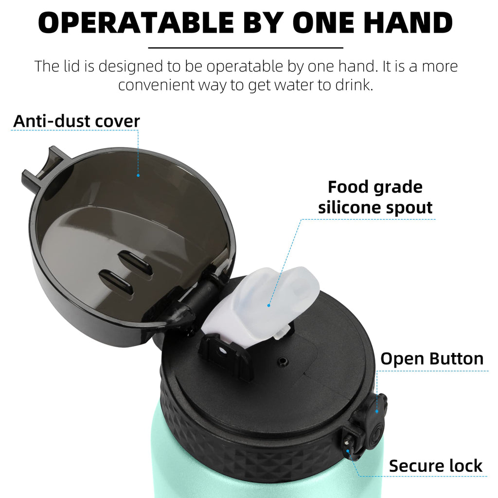 Fanhaw 20 Oz Kids Insulated Stainless Steel Water Bottle with Straw Lid, Leakproof & Anti-Dust Everyday Use Bottle for School, Women & Men, Back to School Essentials (Black)