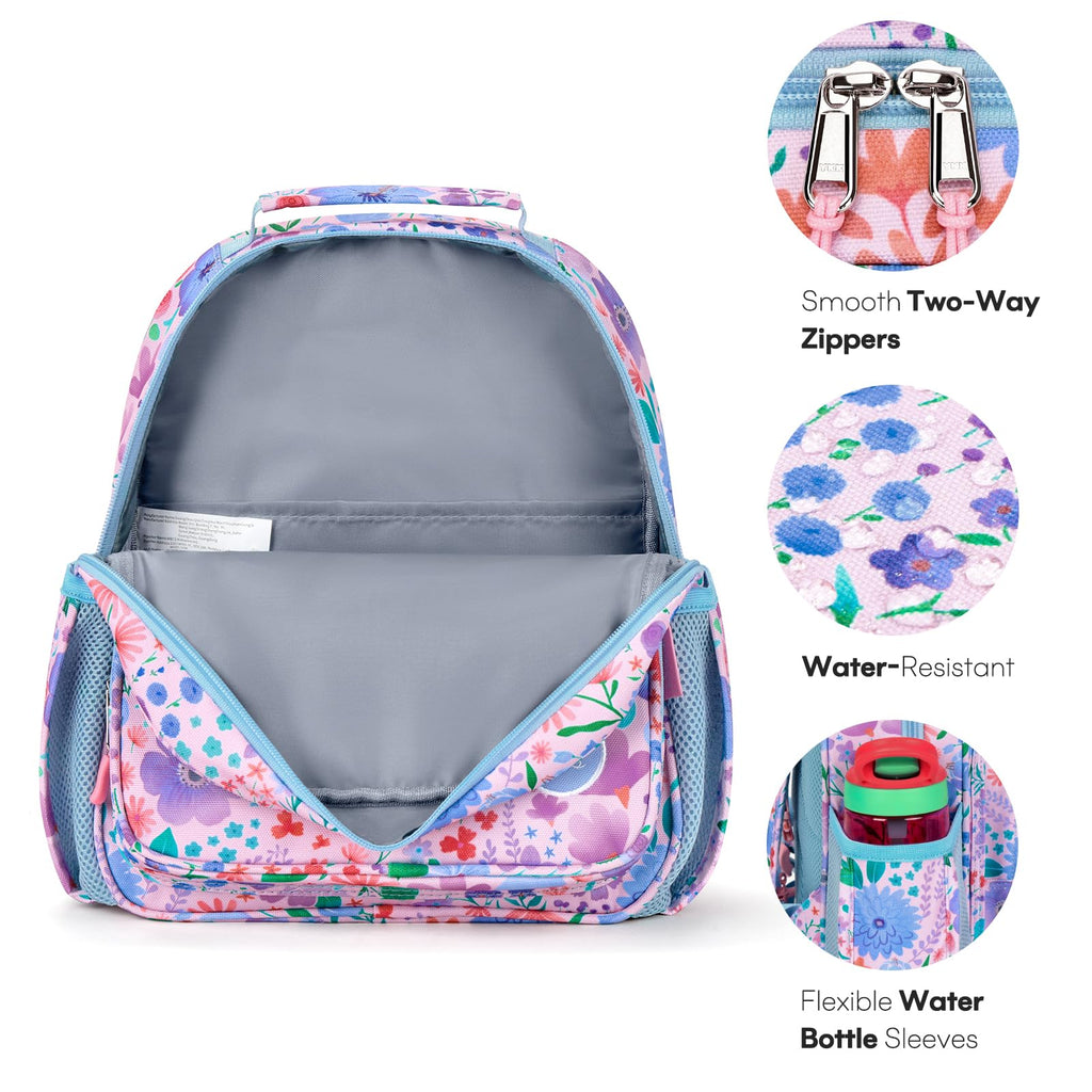 mibasies Kids Backpack for Girls: Girls Backpack 5-8 - Kindergarten Elementary School Bookbag for Girl - Flower Pink