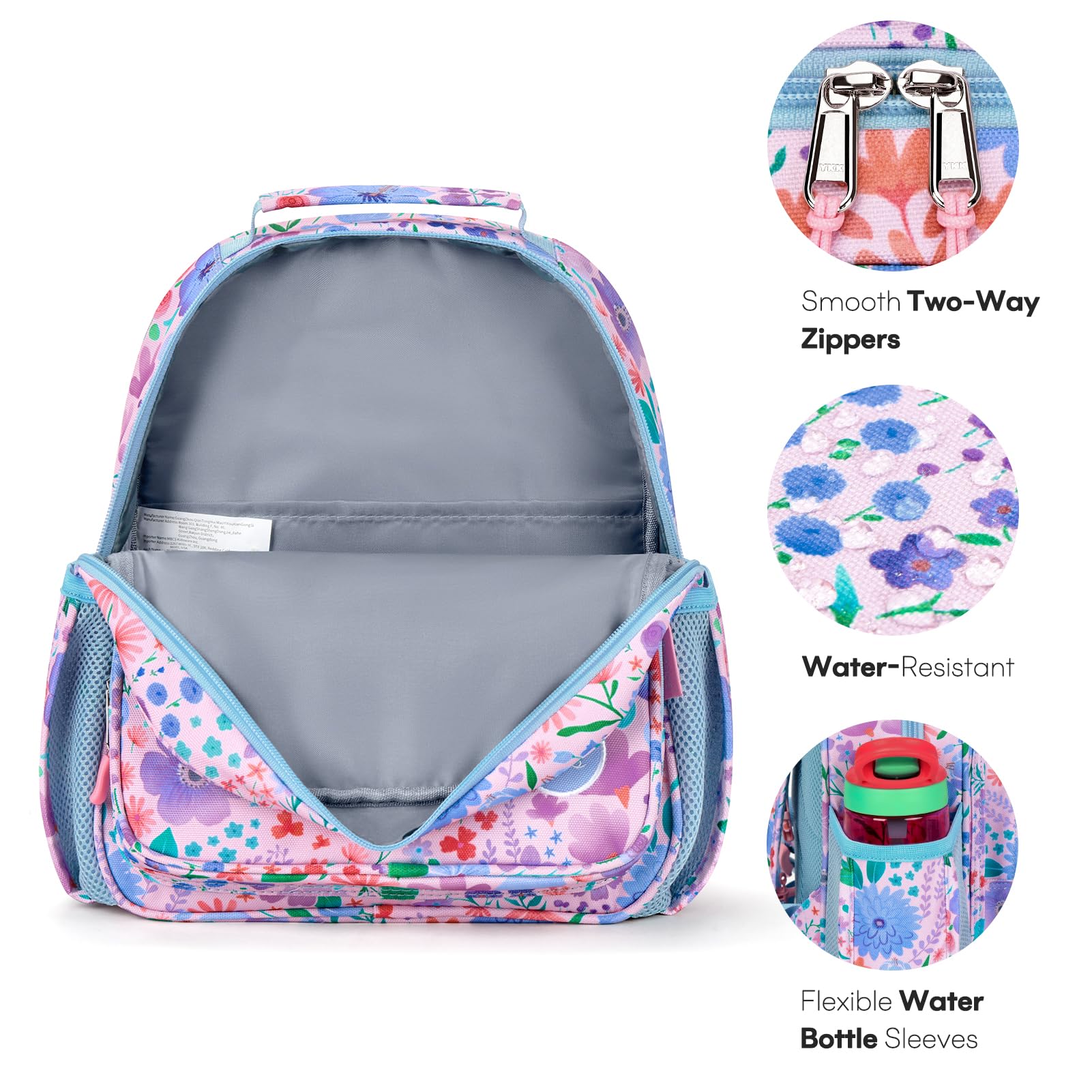 mibasies Kids Backpack for Girls: Girls Backpack 5-8 - Kindergarten Elementary School Bookbag for Girl - Flower Pink