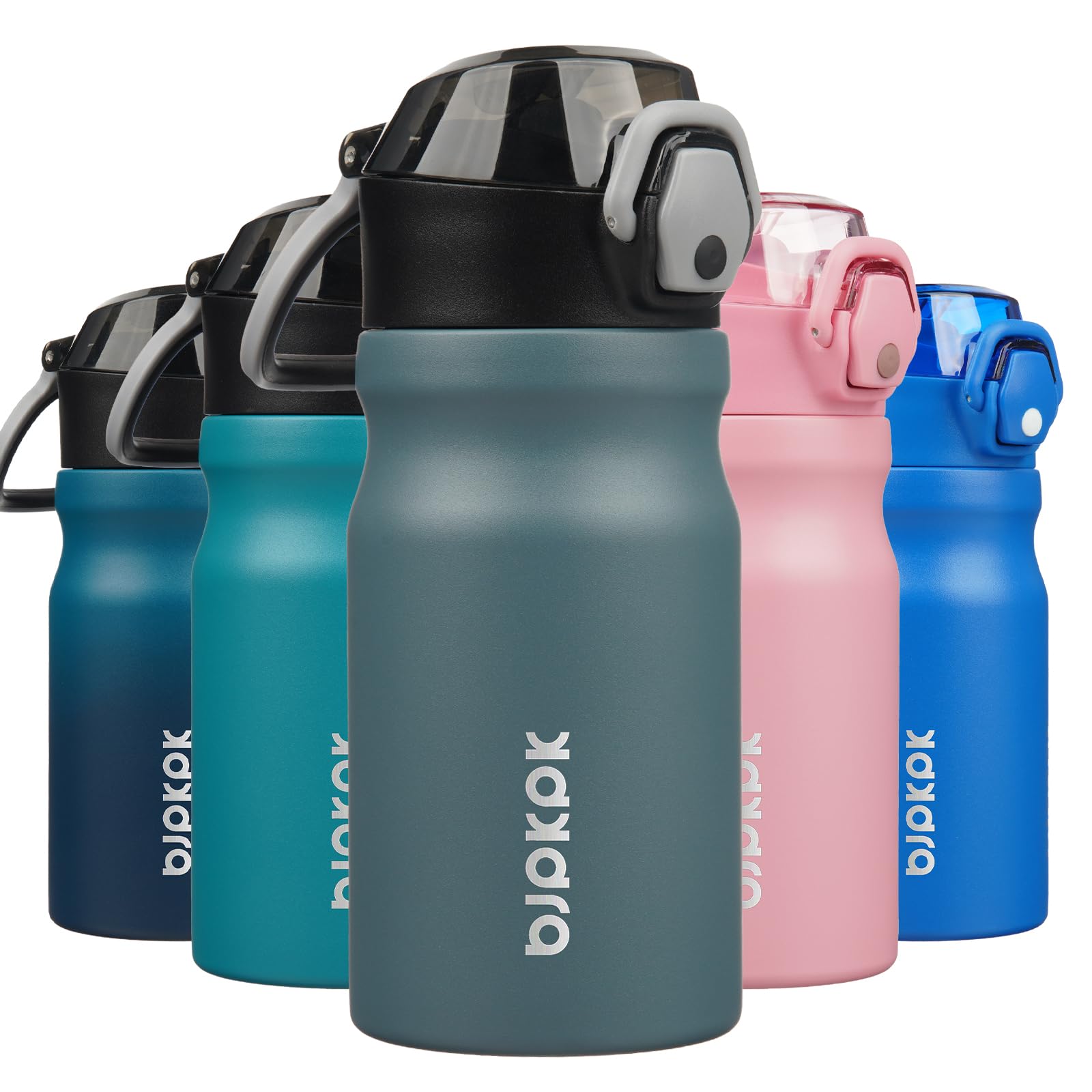 BJPKPK Insulated Water Bottle 18oz Stainless Steel Water Bottles with Straw and Carry Handle Double Wall Metal Thermal Flask,Light Blue Leopard