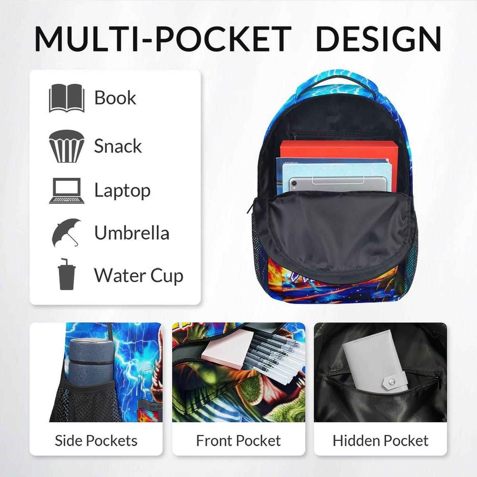 Dinosaur Backpack for Kids Personalized Boys Truck Bookbag with Name - 17 Inch Toddler School Bag with Padded Straps for Preschool Kindergarten Elementary