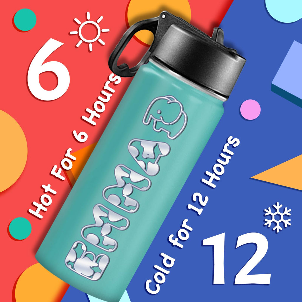 Back to School, Personalized Insulated Water Bottle for Kids 18oz Custom Name Stainless Steel Sports Water Bottles with Straw Lid Gifts for girls Boys woman man School Sports