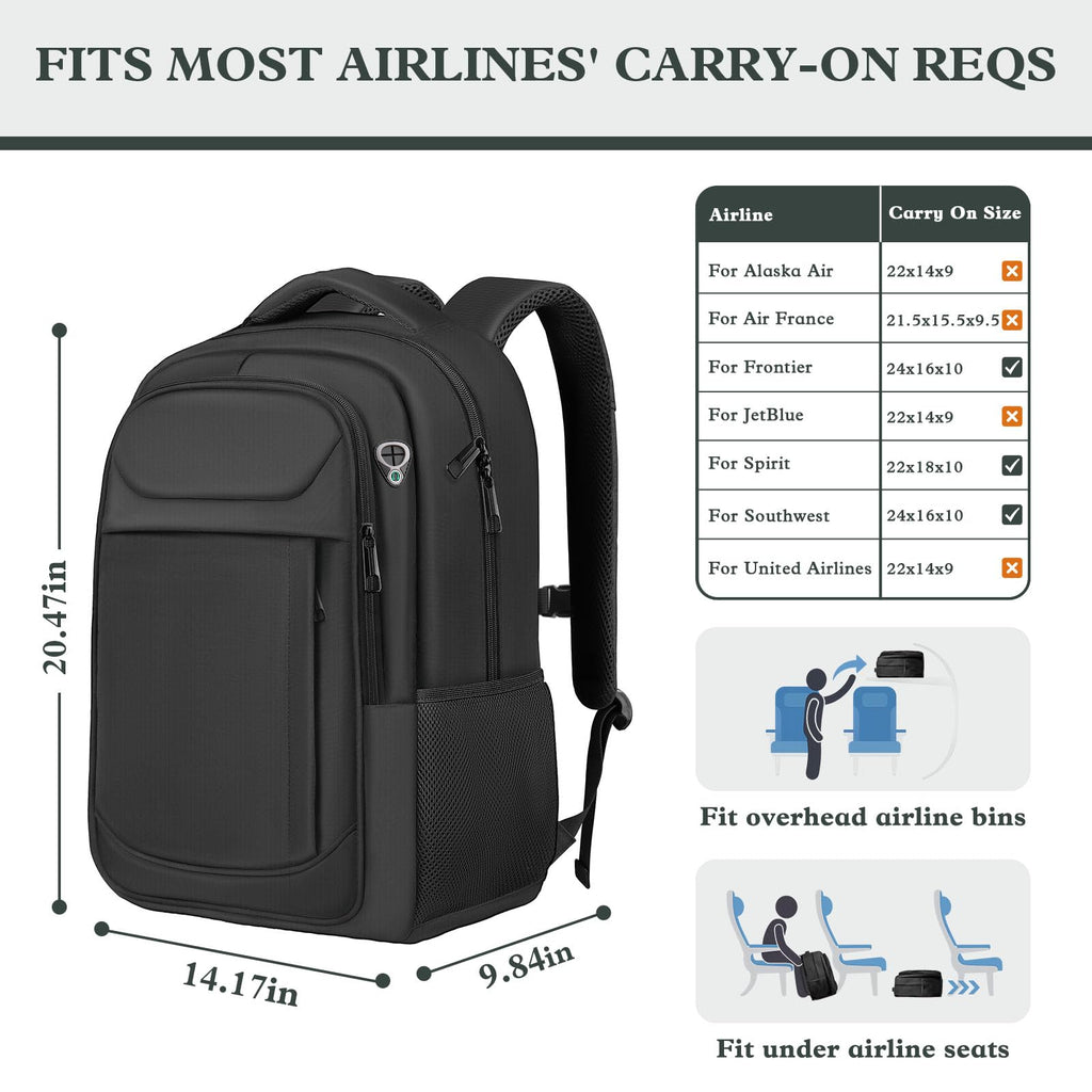 Travel Laptop Backpack 17 Inch, Sturdy Professional Travel Backpack for Men Women with LifetimeWarranty, Airline Approved Big Large Business Work College Computer Backpack, Black