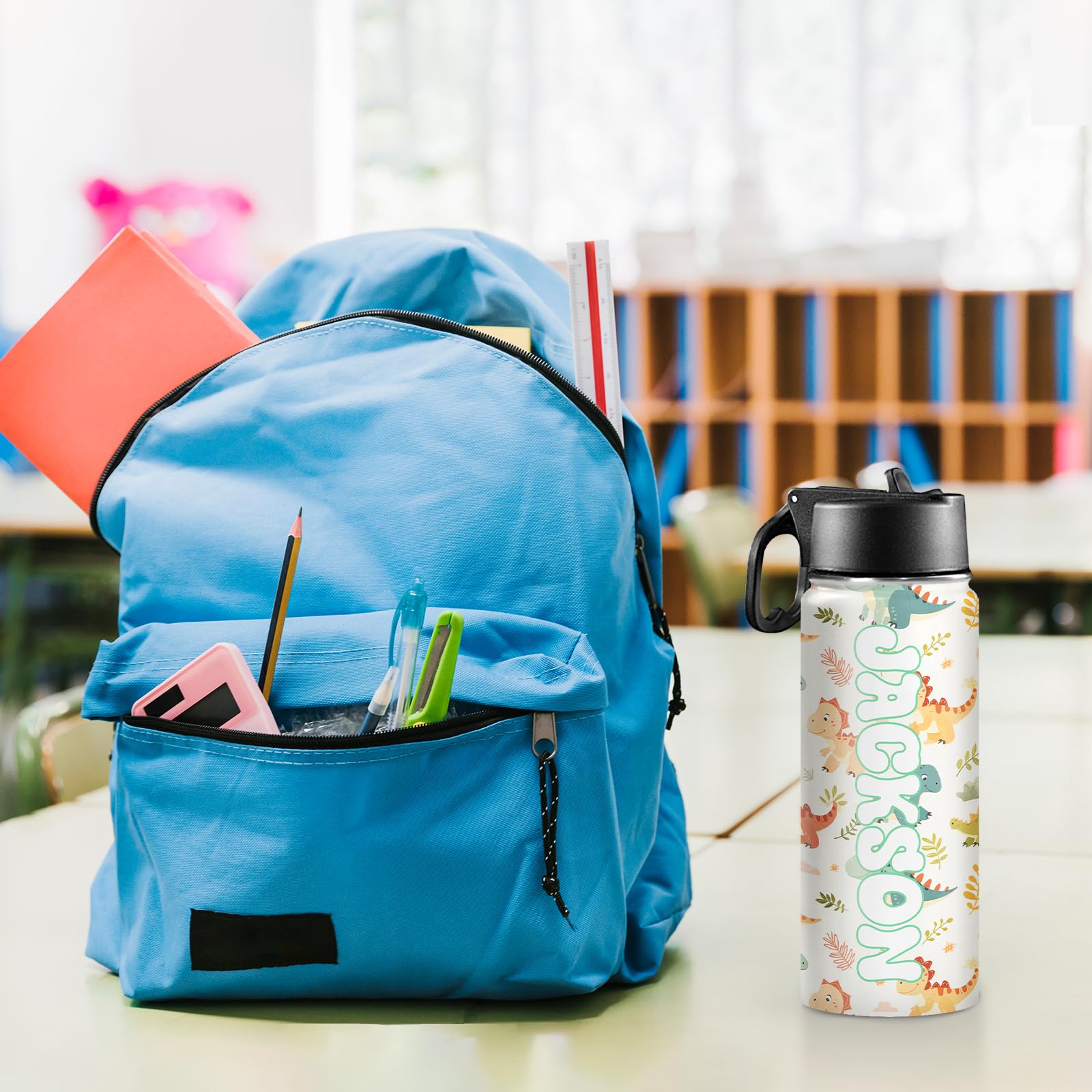 Back to School, Personalized Insulated Water Bottle for Kids 18oz Custom Name Stainless Steel Sports Water Bottles with Straw Lid Gifts for girls Boys woman man School Sports