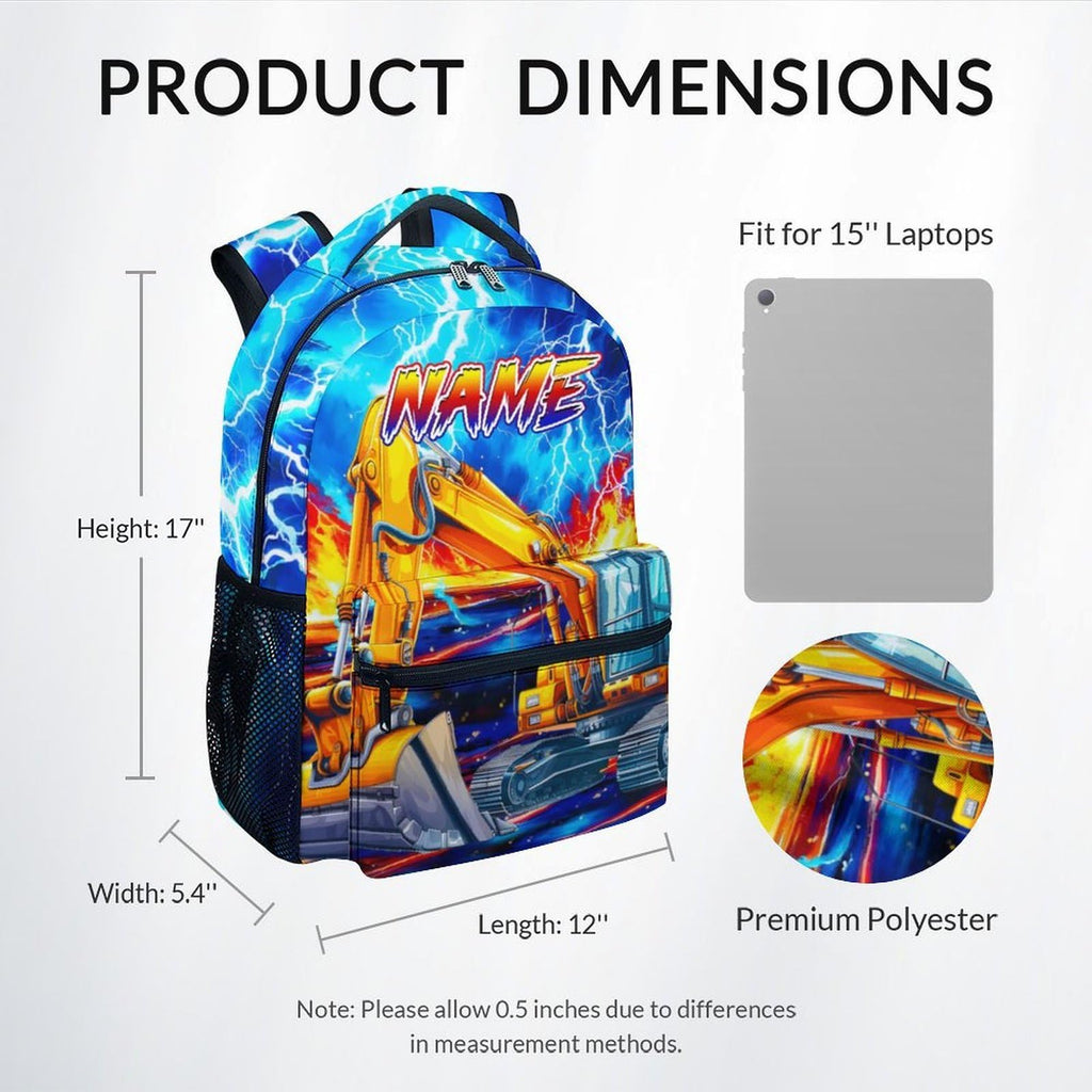 Dinosaur Backpack for Kids Personalized Boys Truck Bookbag with Name - 17 Inch Toddler School Bag with Padded Straps for Preschool Kindergarten Elementary
