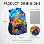 Dinosaur Backpack for Kids Personalized Boys Truck Bookbag with Name - 17 Inch Toddler School Bag with Padded Straps for Preschool Kindergarten Elementary