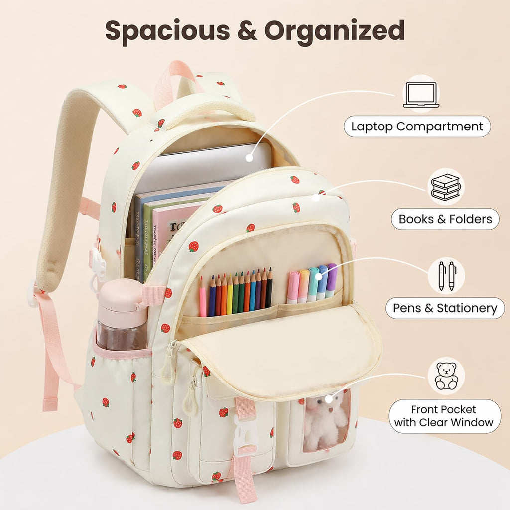 PRLINJSK Girls Backpack，Cute School Backpack for Girls Kids Teens，Kawaii Bookbag for Primary Elementary，Purple
