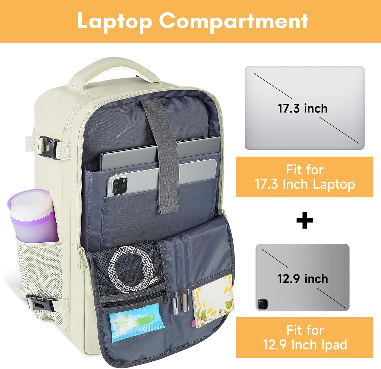 Taygeer Travel Laptop Backpack for Men Women, Airplane Approved Travel Backpack Suitcase with Water Bottle Pocket, Lightweight College 35l Luggage Bag 15.6inch Laptop Mochila Gifts for Business,Black