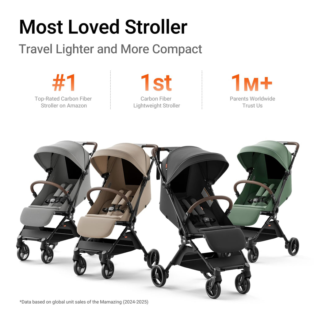 MAMAZING Ultra Air Lightweight Baby Travel Stroller with Carbon Fiber Frame, Compact & Airplane-Friendly, One-Handed Fold, 11.6 lbs, Perfect for Toddlers, Green