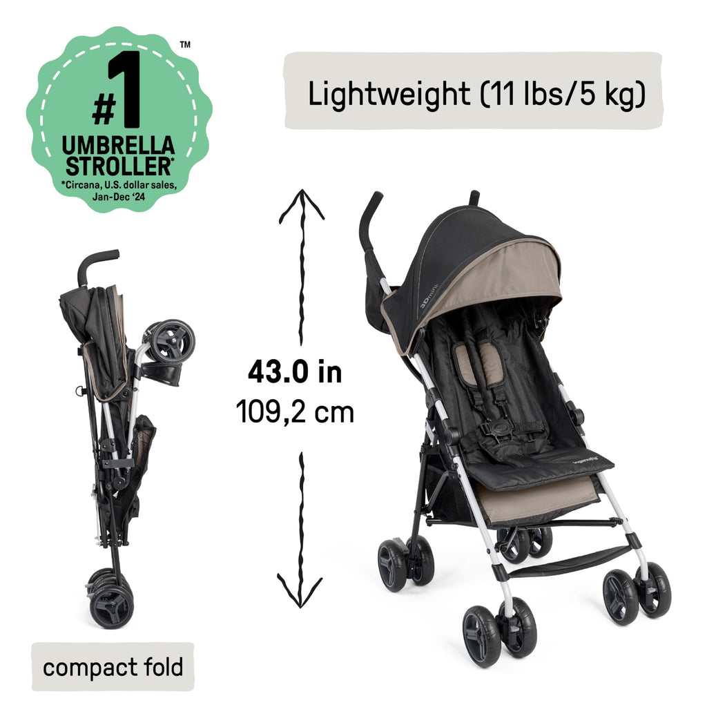 Ingenuity 3D Mini Convenience Stroller – Lightweight Stroller with Compact Fold, Multi-Position Recline, Canopy with Pop Out Sun Visor and More – Umbrella Stroller for Travel, Pink