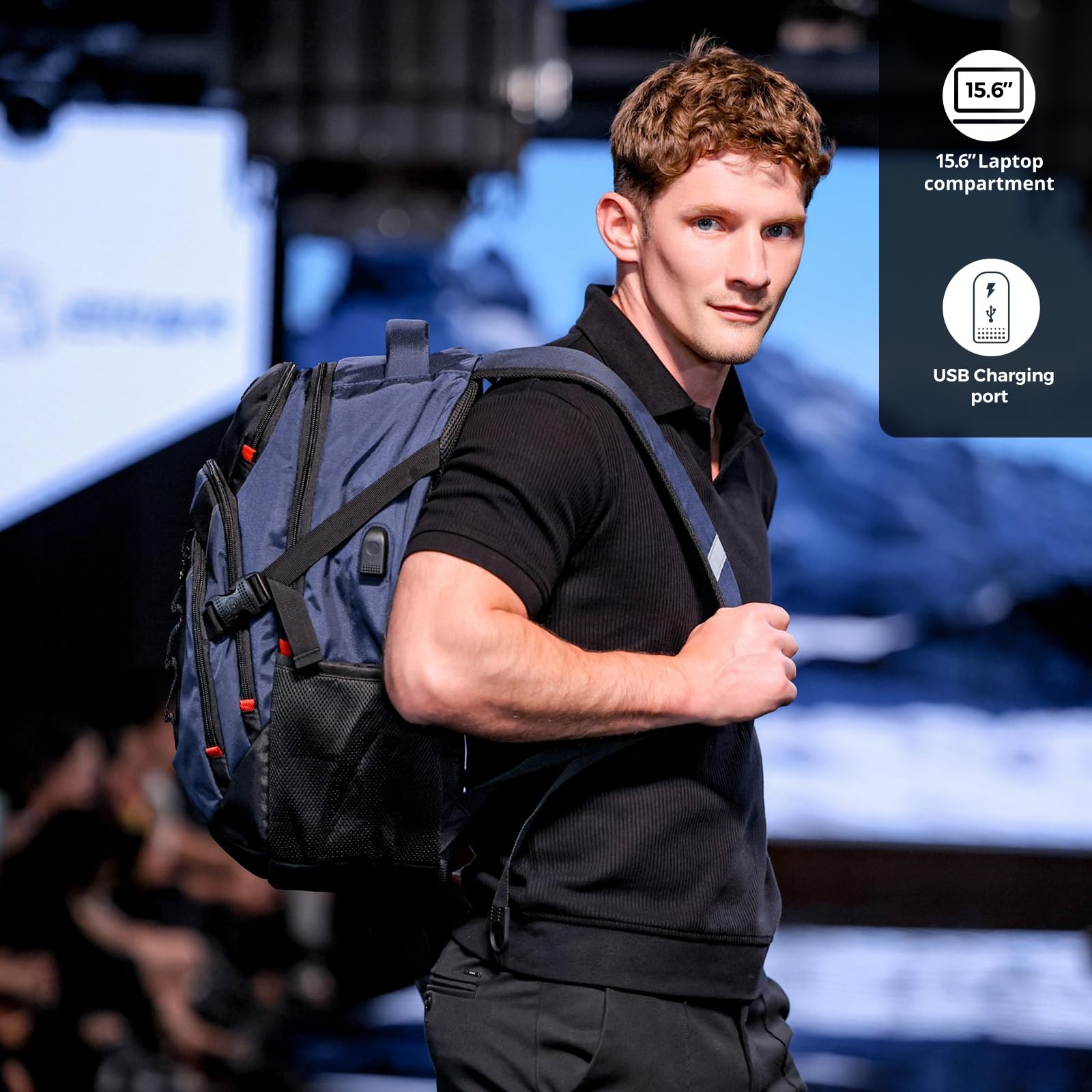 Swissdigital Design Laptop Backpack with USB Charging Port, Travel Backpack Fits 15.6 inches Computer, 31L College School Backpack for Men, Black | SD803-01
