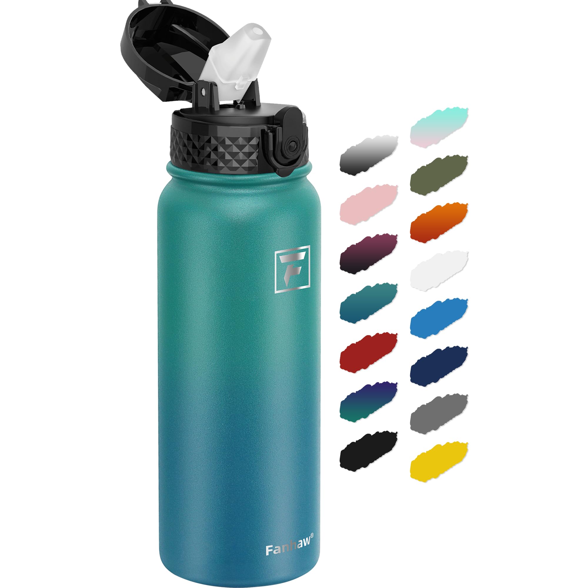 Fanhaw 20 Oz Kids Insulated Stainless Steel Water Bottle with Straw Lid, Leakproof & Anti-Dust Everyday Use Bottle for School, Women & Men, Back to School Essentials (Black)