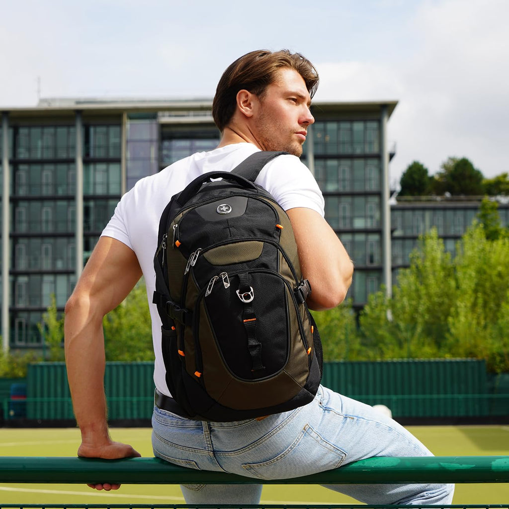 Swissdigital Design Laptop Backpack with USB Charging Port, Travel Backpack Fits 15.6 inches Computer, 31L College School Backpack for Men, Black | SD803-01