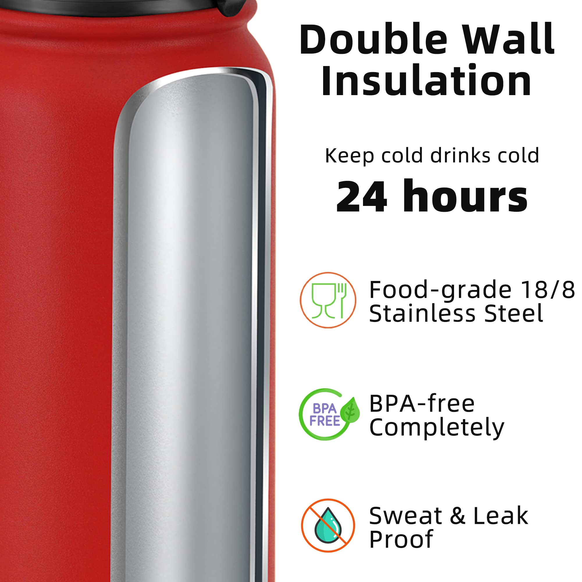 Fanhaw 20 Oz Kids Insulated Stainless Steel Water Bottle with Straw Lid, Leakproof & Anti-Dust Everyday Use Bottle for School, Women & Men, Back to School Essentials (Black)
