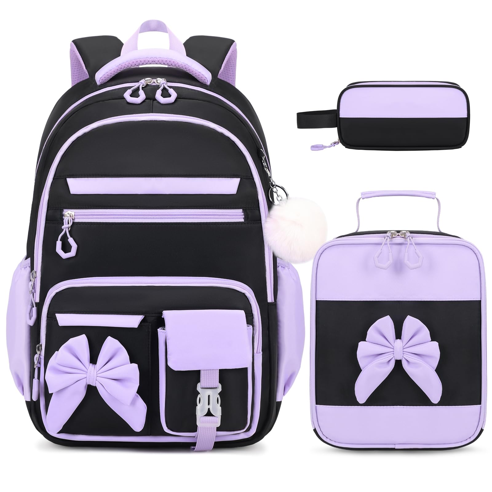 DIGOBAY Backpack for Girls, 3PCS Girls Backpack for School with Lunch Bag Pencil Case, Cute Kids Teens Bookbag for Kindergarten Elementary Preschool Middle School (Pink)