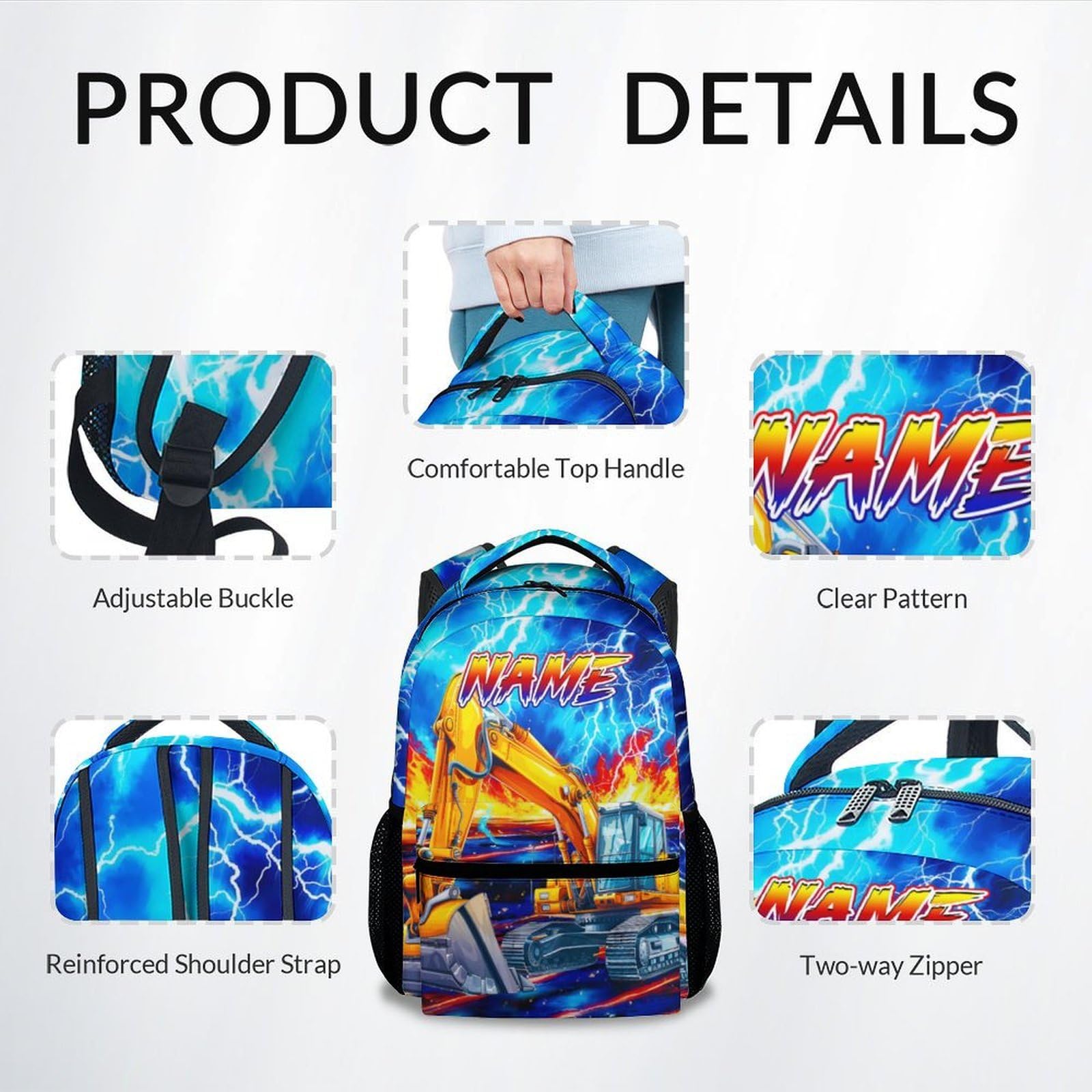 Dinosaur Backpack for Kids Personalized Boys Truck Bookbag with Name - 17 Inch Toddler School Bag with Padded Straps for Preschool Kindergarten Elementary