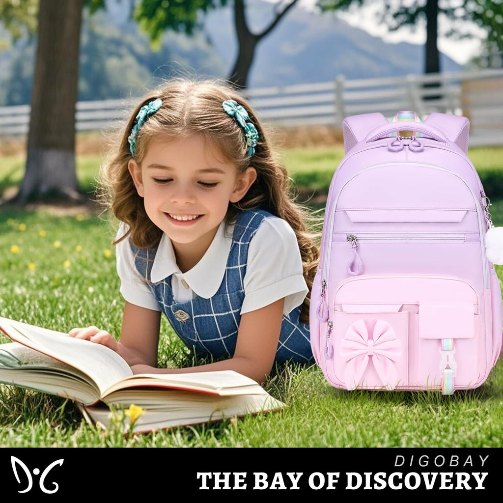 DIGOBAY Backpack for Girls, 3PCS Girls Backpack for School with Lunch Bag Pencil Case, Cute Kids Teens Bookbag for Kindergarten Elementary Preschool Middle School (Pink)