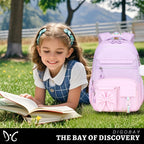 DIGOBAY Backpack for Girls, 3PCS Girls Backpack for School with Lunch Bag Pencil Case, Cute Kids Teens Bookbag for Kindergarten Elementary Preschool Middle School (Pink)