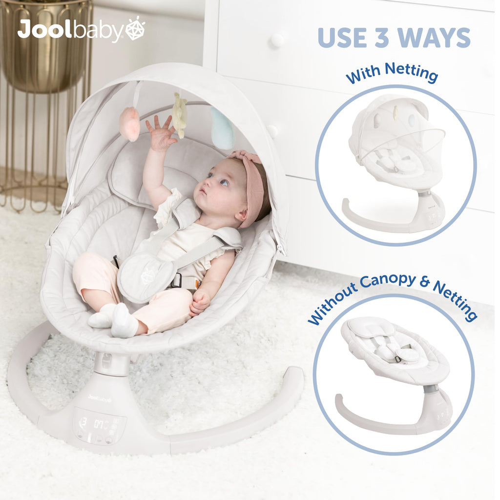 Jool Baby Nova Baby Swing for Infants – Bluetooth Music, Remote (Gray) | Keep Baby Happy While Getting Things Done – Gentle Side-to-Side Motion Helps Baby Feel Content