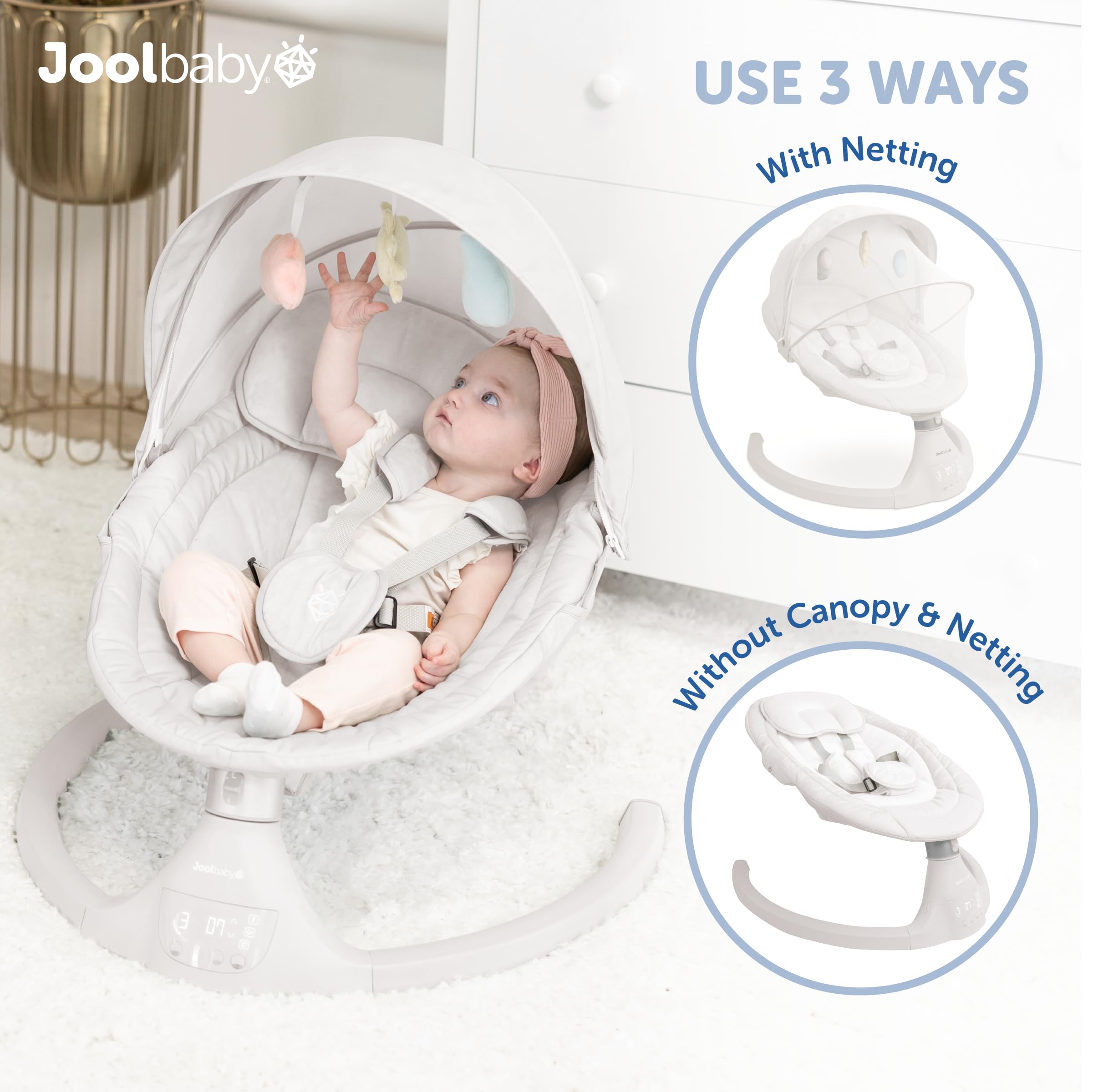Jool Baby Nova Baby Swing for Infants – Bluetooth Music, Remote (Gray) | Keep Baby Happy While Getting Things Done – Gentle Side-to-Side Motion Helps Baby Feel Content