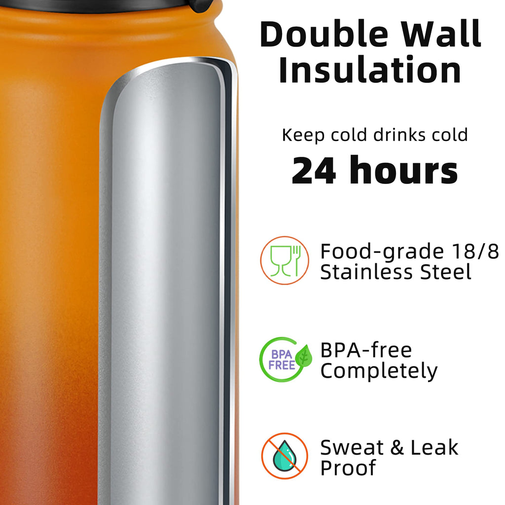 Fanhaw 20 Oz Kids Insulated Stainless Steel Water Bottle with Straw Lid, Leakproof & Anti-Dust Everyday Use Bottle for School, Women & Men, Back to School Essentials (Black)