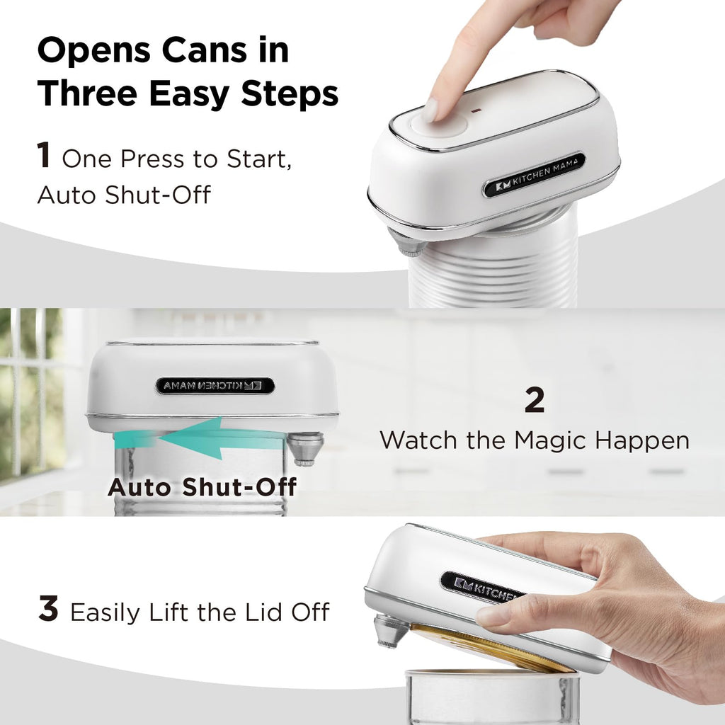 Kitchen Mama Orbit One Rechargeable Electric Can Opener: Hands-free, USB-C Charging, Automatic Stop, Smooth Edge, Safety, Blade for Large Cans, Heavy Duty, Soda and Pop Can, with Storage Box (Black)