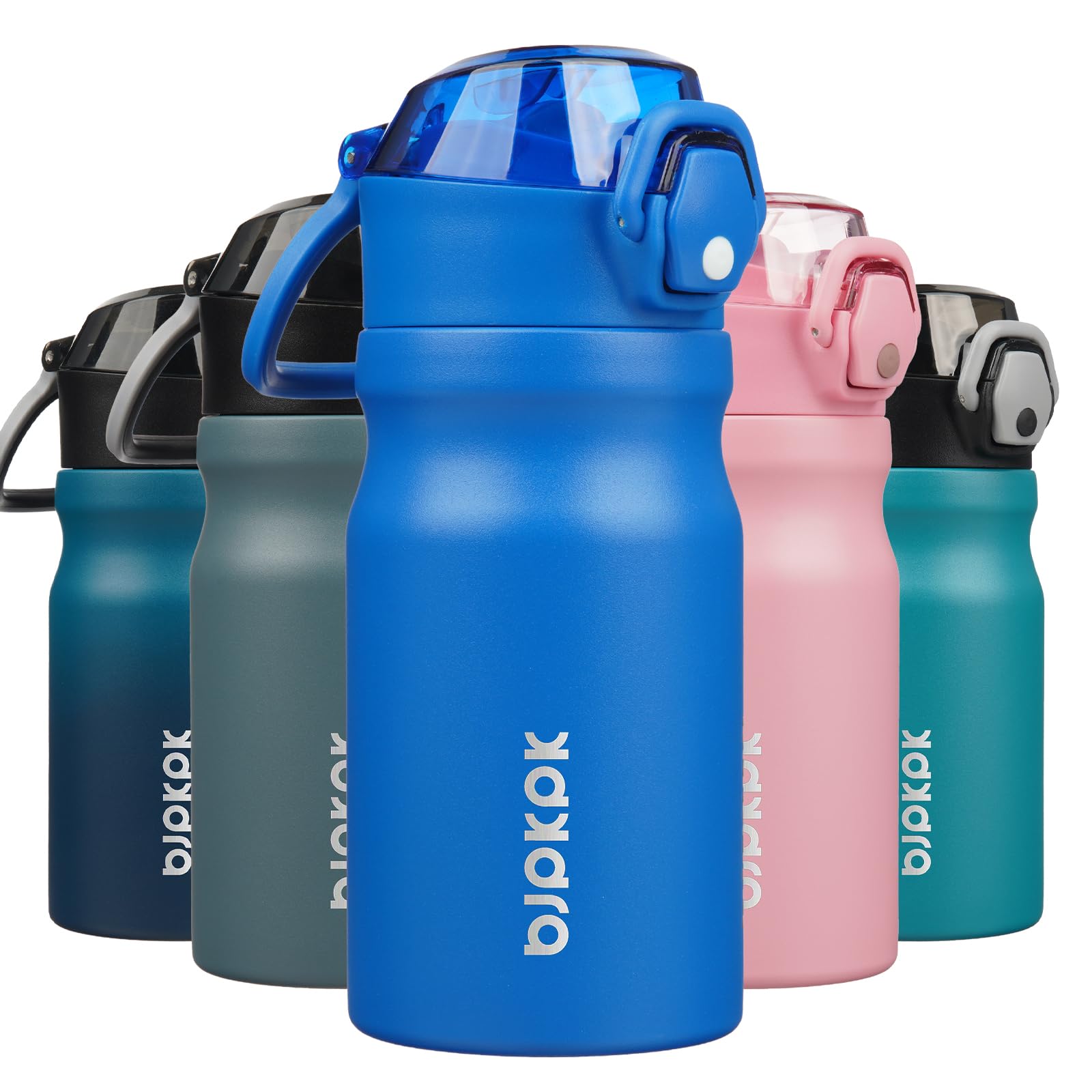 BJPKPK Insulated Water Bottle 18oz Stainless Steel Water Bottles with Straw and Carry Handle Double Wall Metal Thermal Flask,Light Blue Leopard