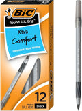 BIC Round Stic Grip Xtra Comfort Blue Ballpoint Pens, Medium Point (1.2mm), 12-Count Pack, Excellent Writing Pens With Soft Grip for Superb Comfort and Control