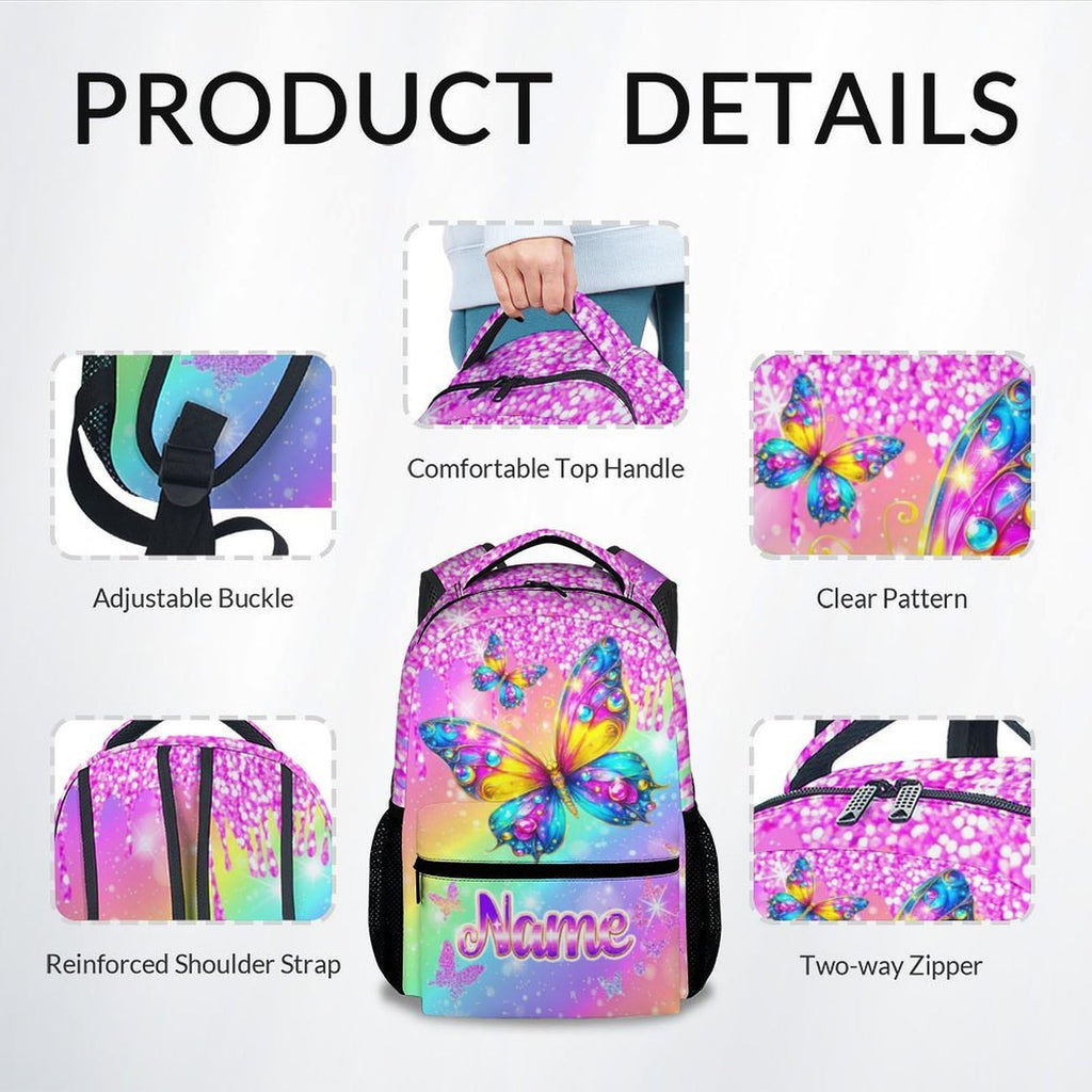Unicorn Backpack for Girls Custom School Bookbag with Name - Personalized Toddler Schoolbag with Rainbow for Preschool Kindergarten Elementary (17 Inch)