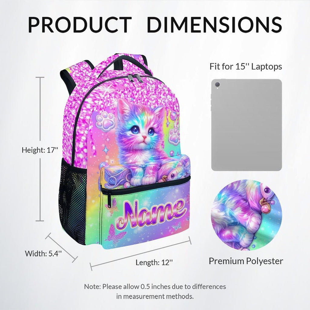 Unicorn Backpack for Girls Custom School Bookbag with Name - Personalized Toddler Schoolbag with Rainbow for Preschool Kindergarten Elementary (17 Inch)